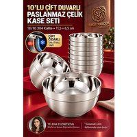 10 lu Çift Duvarlı Yalıtımlı Salata Dondurma Erişte Sos Atıştırmalık 11,5 cm Servis Kasesi 18/10 304 Çelik 723768