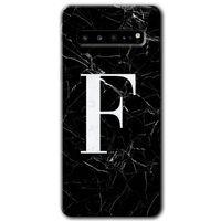 MRCİLETİSİM MRCİLETİSİM Samsung Galaxy S10 Plus Kılıf HD Desen Baskı Arka Kapak + TemperliCam - Siyah Mermer Desenli F Harf