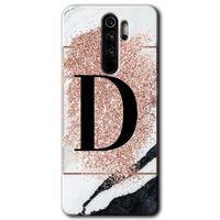 Xiaomi Redmi Note 8 Pro HD Baskılı Kılıf + 9D Tam Ekran Koruyucu - Pembe Mermer Desenli D Harfi