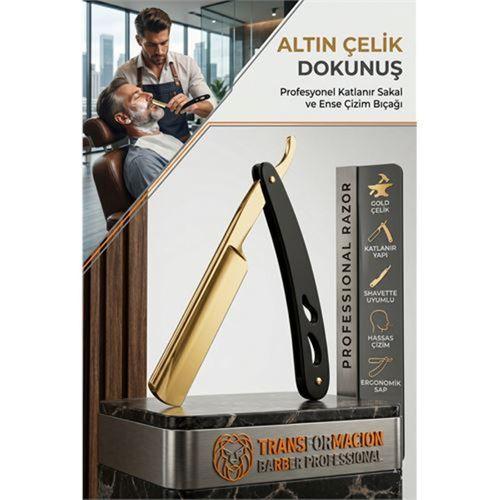 Profesyonel Berber Usturası, Gold Çelik Katlanır Sakal ve Ense Çizim Bıçağı  723252