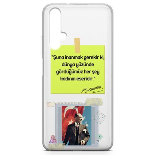 Honor View 20 Kılıf Atatürk Caps Kadın Arka Kapak Koruma Desenli Full Koruyucu