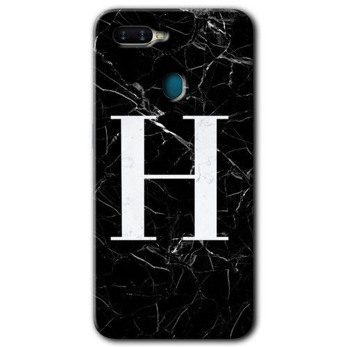Oppo A5s HD Baskılı Kılıf + 9D Tam Ekran Koruyucu - Siyah Mermer Desenli H Harfi