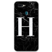 Oppo A5s HD Baskılı Kılıf + 9D Tam Ekran Koruyucu - Siyah Mermer Desenli H Harfi