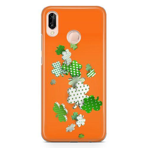 Huawei P20 Lite Kılıf Yeşil Beyaz Yoncalar Arka Kapak Koruma Desenli Full Koruyucu