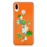 Huawei P20 Lite Kılıf Yeşil Beyaz Yoncalar Arka Kapak Koruma Desenli Full Koruyucu