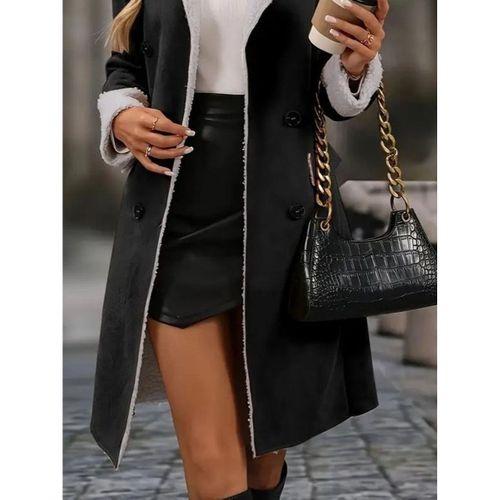 Kadın Uzun Kollu Yakalı Düğmeli Süet Mini Manto