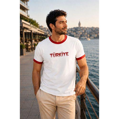 Türkiye Garni Yakalı %100 Pamuklu Milli Takım T-Shirt - Beyaz