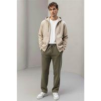 İçi Peluş Üç İplik Kumaş Fermuarlı Kapüşonlu Sweatshirt Kum Beji - Baggy Kalıp 3 İplik Şardonlu Eşofman Altı Avcı Yeşili