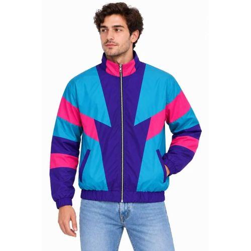 Erkek 80’ler Retro Wintage Dijital Baskılı Fermuarlı Rüzgar Kesici Mevsimlik Ceket