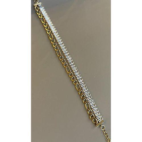 Baget Taşlı Zincir Bileklik - Altın