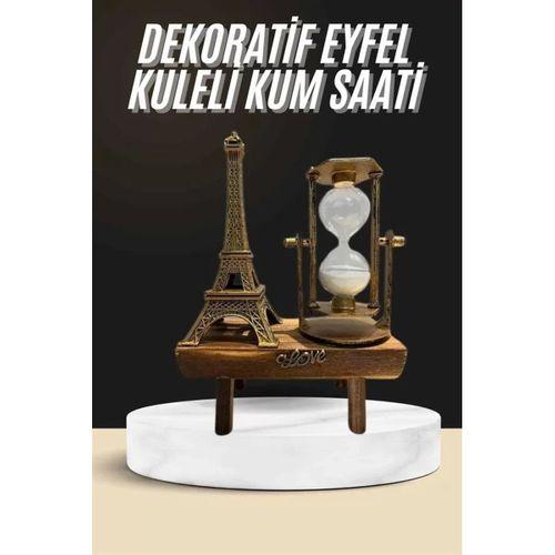 Retro Eyfel Kulesi Ve Kum Saati Dekoratif Ahşap Görünümlü Masa Biblosu