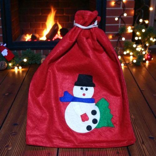 NOEL BABA HEDİYE ÇUVALI KARDAN ADAMLI ÇUVAL KÜÇÜK BOY 40X30 CM NOEL BABA ÇUVALI YILBAŞI SÜSLERİ