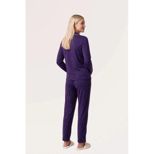 Kadın Pijama Takımı - Uzun Kol Puantiyeli Düğmeli