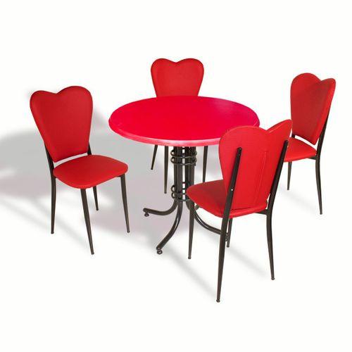 Dockers Buket - Aşk-ı Derun Mutfak Masa Takımı - Yuvarlak 80cm Çap (Werzalit, Wermodin ve Allzalit Tabla) - Kırmızı-KırmızıDeri