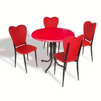 Dockers Buket - Aşk-ı Derun Mutfak Masa Takımı - Yuvarlak 80cm Çap (Werzalit, Wermodin ve Allzalit Tabla) - Kırmızı-KırmızıDeri