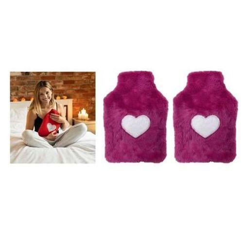 2 Adet Sıcak Su Torbası Peluş Kalpli,Koyu Pembe Termofor 27X17X2Cm 1 Litre