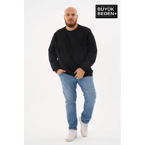 Erkek Büyük Beden Bisiklet Yaka ince Sweatshirt SPR24BSW56