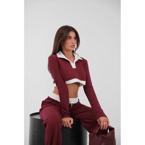 Polo Yaka Garnili Crop Sweatshirt