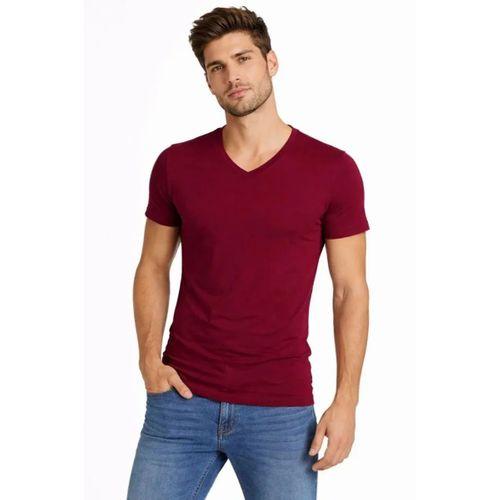 Erkek T-Shirt V Yaka Slim Fit Dar Kesim Likralı Tişört Günlük Basic Body - Bordo