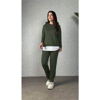 Kadın Uzun Kollu Kapşonlu Bağcıklı Viskon Iki Iplik Bluz Ve Pantolon Ikili Takım