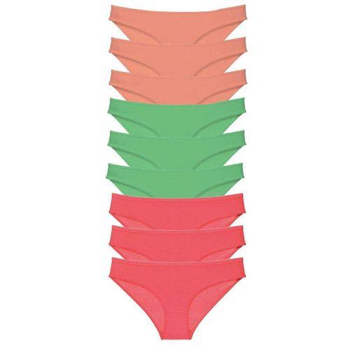 9 adet Süper Eko Set Likralı Kadın Slip Külot Pudra Yeşil Fuşya