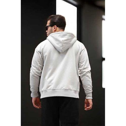 İçi Peluş Üç İplik Kumaş Oversize Fermuarlı Kapüşonlu Sweatshirt- Mineral Gri
