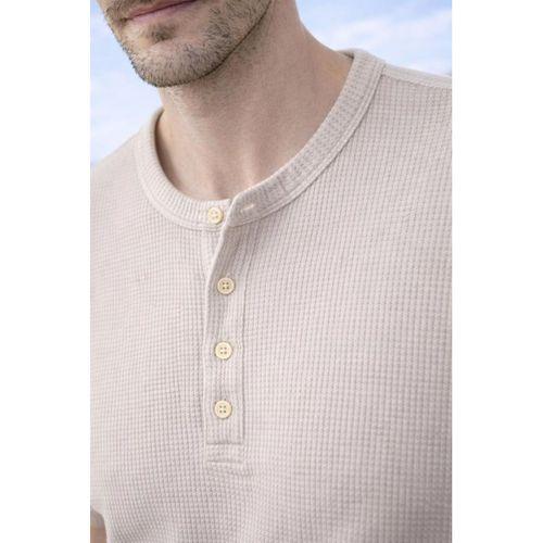 Roth Relaxed Fit Günlük Henley Yaka Waffle Kumaş Yazlık Kısa Kollu T-Shirt - Bej