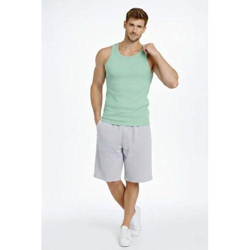 Erkek Fitilli Atlet Sıfır Yaka Slim Fit Arka Baskılı Spor Atlet - Mint Yeşili