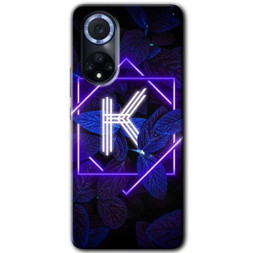 Huawei Nova 9 Kılıf HD Desen Baskılı Arka Kapak - Dark Neon Yaprak K Harfi + Kırılmaz Cam