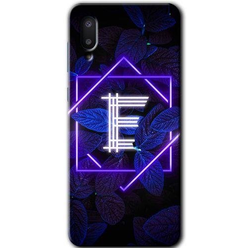 Samsung Galaxy A02 Kılıf Baskılı Kapak - Dark Neon Yaprak E Harfi + 5D Tam Kaplayan Cam