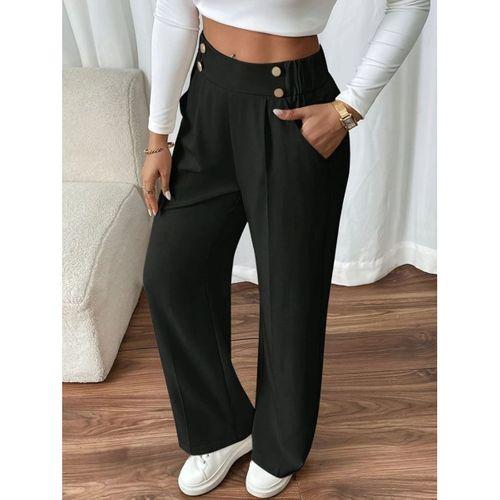 Kadın Beli Lastikli Düğmeli Ithal Krep Pantolon