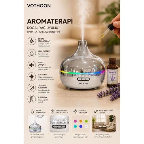 Gümüş Vazo Model Rgb Işıklı Hava Nemlendirici & Aromaterapi Difüzör – 550 Ml Kumandalı