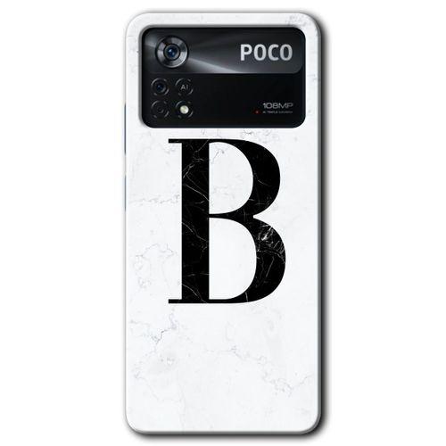 Poco x4 Pro Kılıf HD Desen Baskılı Arka Kapak - Beyaz Mermer Desenli B Harfi