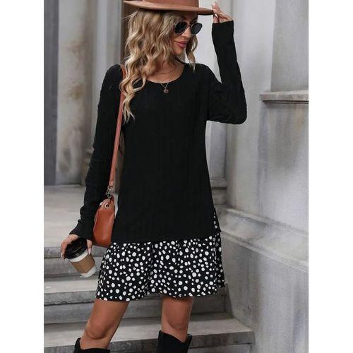 Kadın Uzun Kollu Bisiklet Yaka şardonlu Kaşkorse Bluz Ve Süprem Etek Elbise