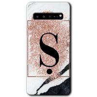 Samsung Galaxy S10 Plus Kılıf HD Desen Baskılı Arka Kapak - Pembe Mermer Desenli Ş Harfi