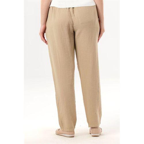 Beli Lastikli Yandan Çift Cepli Müslin Şalvar Pantolon Vizon Vzn