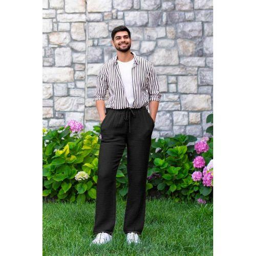 Beli Lastikli Multi Çift Cepli Müslin Kadın/Erkek Unisex Yazlık Pantolon Siyah Syh