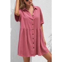 Kadın Kısa Kollu Yakalı önden Düğmeli Kısa Bürümcük Elbise