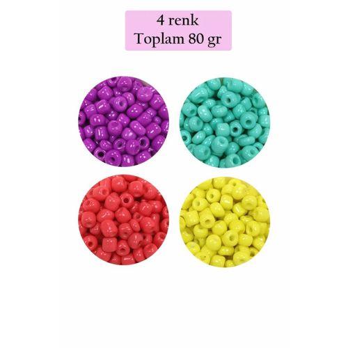 Dökme Cam Kum Boncuk Büyük Boy (6/0) 4 mm - 4 Renk - Toplam 80 Gram - BNC411
