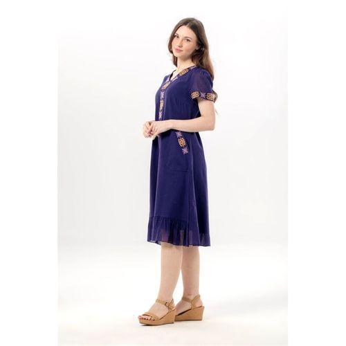 Kısa Kol Feyza V Yaka Çift Cepli Bağlamalı Yazlık Kısa Vual Elbise Mor Mor