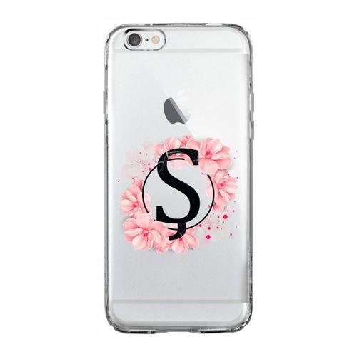 iPhone 6 Pembe Çiçek Desen Ş Harfli Şeffaf Kılıf