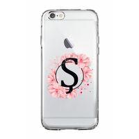 iPhone 6 Pembe Çiçek Desen Ş Harfli Şeffaf Kılıf
