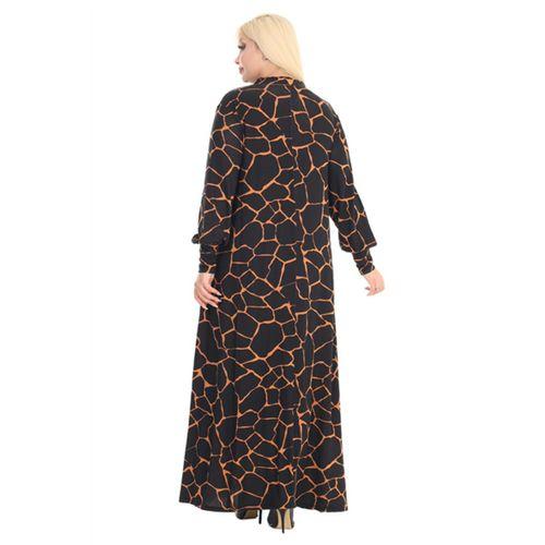 Melsay Butik Fularlı Siyah Taş Desen Uzun Kollu Büyük Beden Kadın Elbise