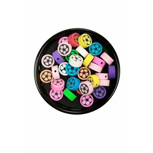 90 Adet 10 mm Polimer Kil Fimo Boncuk Takı Bileklik + 5 Metre Lastikli Misina Hediye - Renkli Çiçek