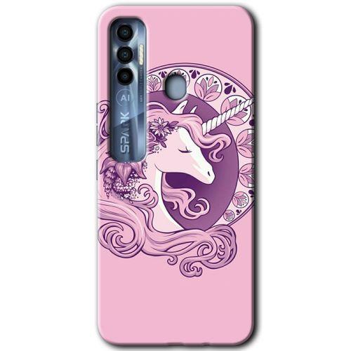 Tecno Spark 7 Pro Kılıf HD Desen Baskılı Arka Kapak - Unicorn-Pembe + Kırılmaz Cam