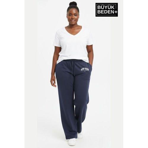 Kadın Büyük Beden New York Baskılı Rahat Kesim Paça Reçme ince Eşofman Altı SPR26EAk952-5