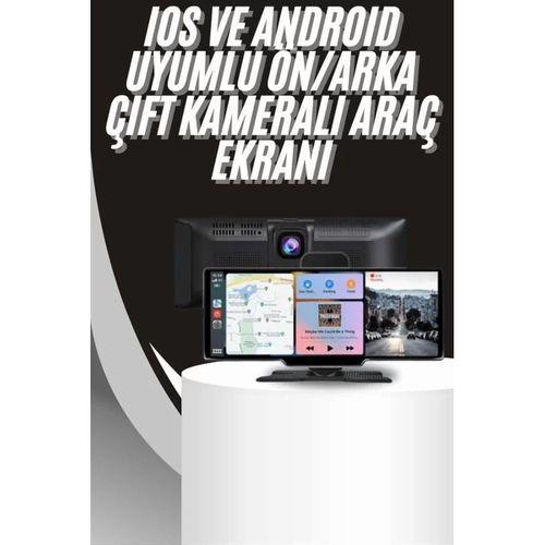 4k 10.2 İnç Çift Kameralı Araç Multimedya Ekranı Carplay Kablosuz Tüm Cihazlara Uyumlu