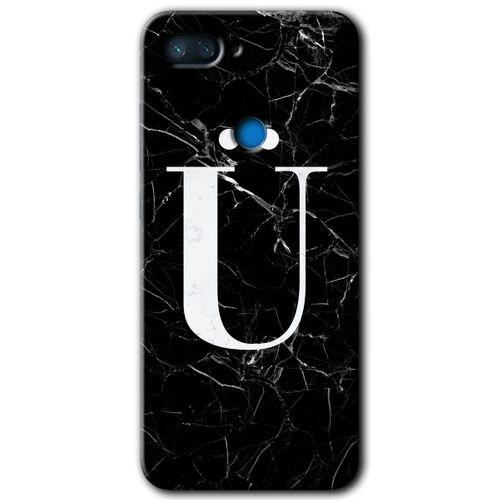 Xiaomi Mi 8 Lite HD Baskılı Kılıf + 9D Tam Ekran Koruyucu - Siyah Mermer Desenli Ü Harfi