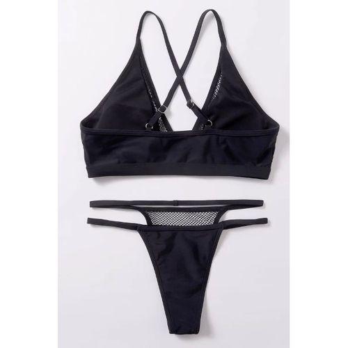 Kadın Siyah File Detaylı Özel Bikini Takımı