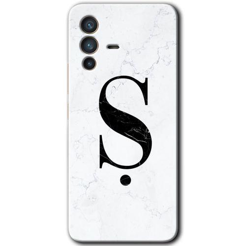 MRCİLETİSİM Vivo V23 5G Kılıf HD Desen Baskılı Arka Kapak+Temperli Cam - Beyaz Mermer Desenli Ş Harfi